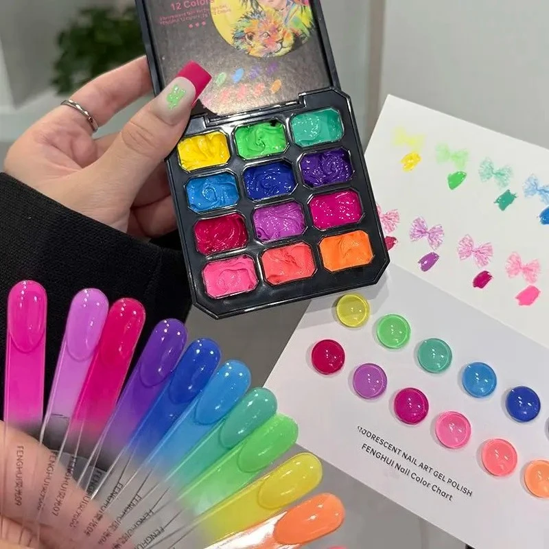 

12 Colors Mini Nail Gel 2g Quick Dry High Saturation Neon Solid Patting Gel Nail Polish For Nail Art Painting Design Manicure
