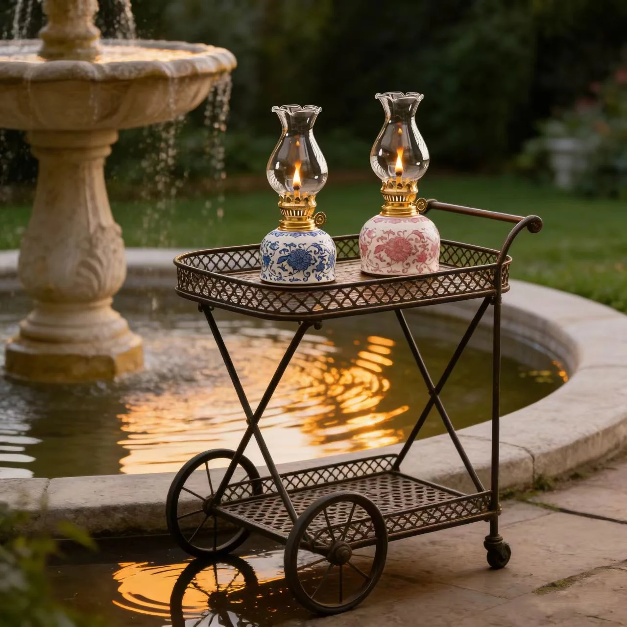 1 vintage Ceramic Oil Lamp with Two Accessories, Windproof Glass Candle Holder, Suitable for Tea Room and Courtyard Decoration,