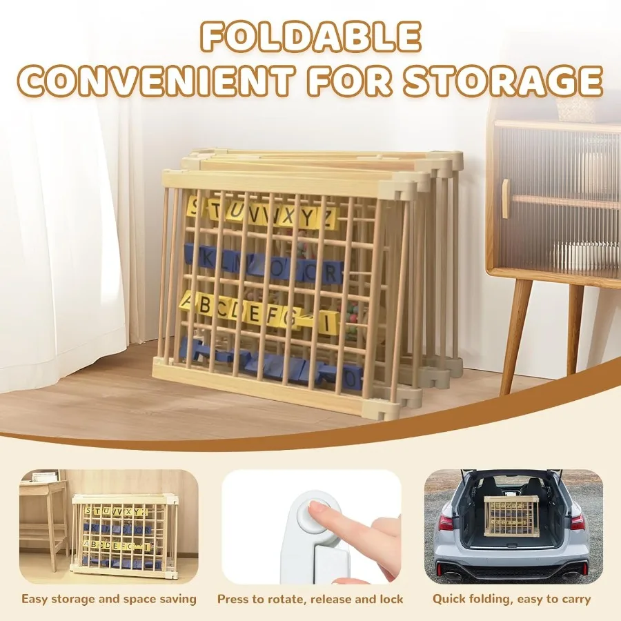 Hölzerner Baby-Laufstall, Holz-Laufstall für Babys und Kleinkinder, verstellbarer tragbarer Spielzeugzaun, Baby-Aktivitätszentrum, Zaun, Spielbereich
