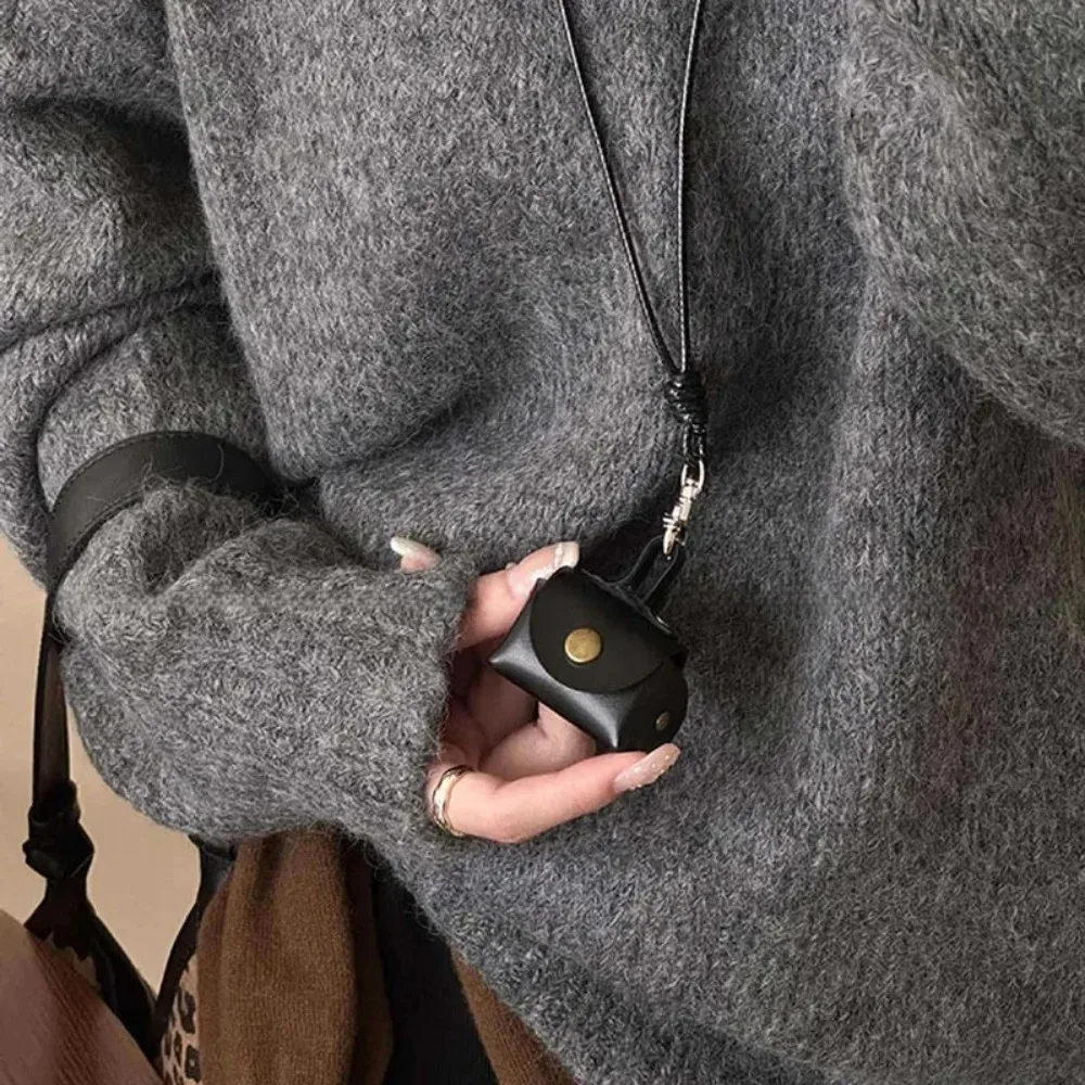 Fashion Leather Hanging Neck Coin Purse Gifts Pendant Long Sweater Chain Headphone Bag Women