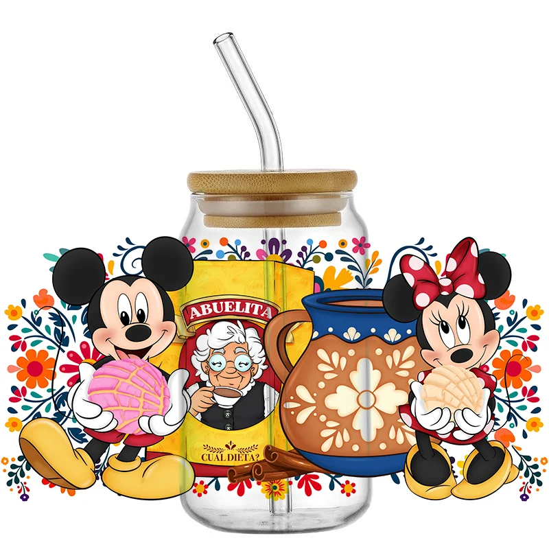 MINISO Cartoon Mickey Print UV DTF Sticker For 16oz Cups Can Wrap Transfer Sticker Custom Labels DIY Logo Self Adhesive