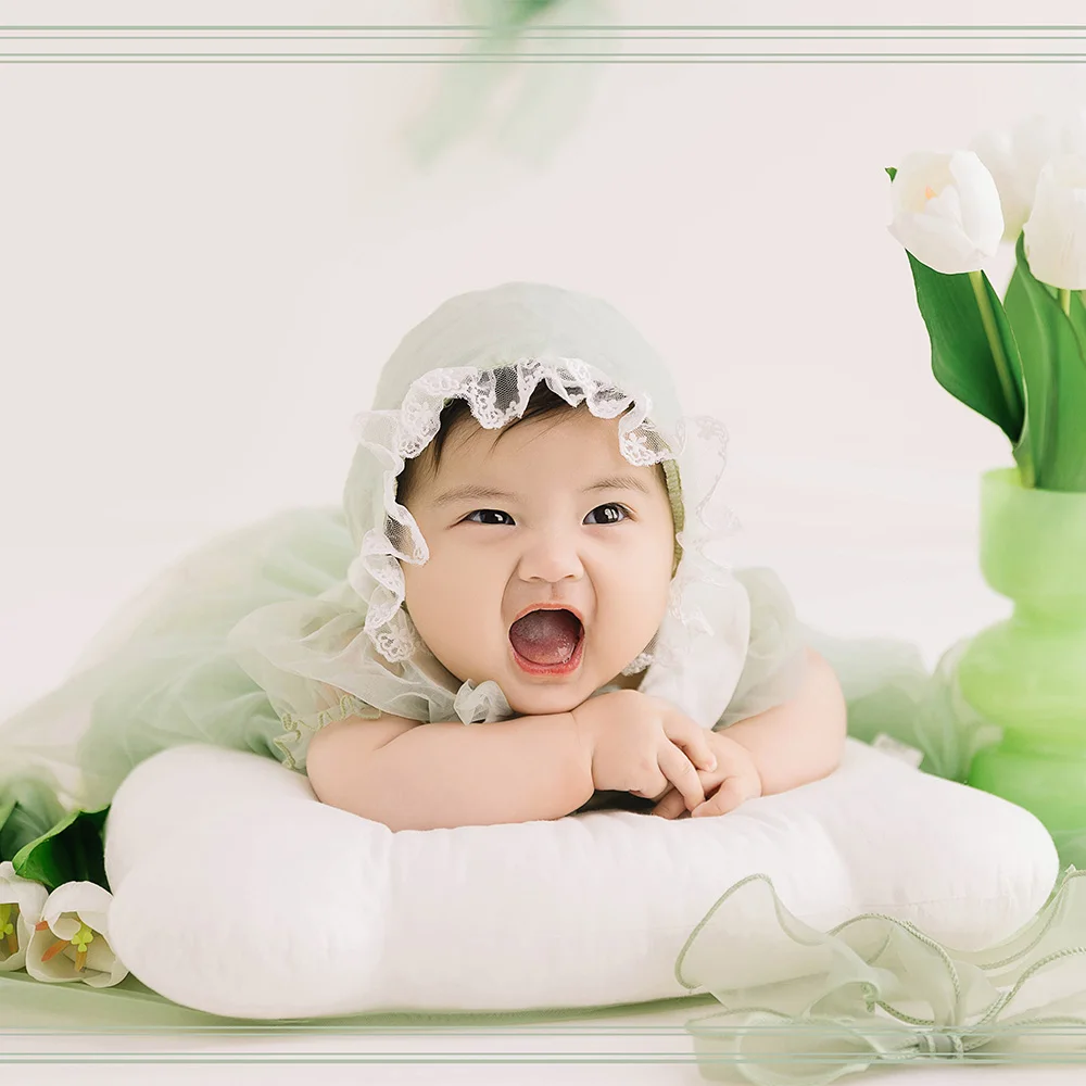 Ensemble de photographie de bébé fille, robe en dentelle, chapeau, ours, oreiller, nœud en maille, tulipe, accessoires décoratifs, vêtements doux et mignons, nouveau-né