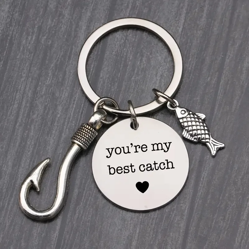 You're My Best Catch Stainless Steel Keychain, Fishing Enthusiast Gift, Fishing Competition Commemorative Fishhook Pendant