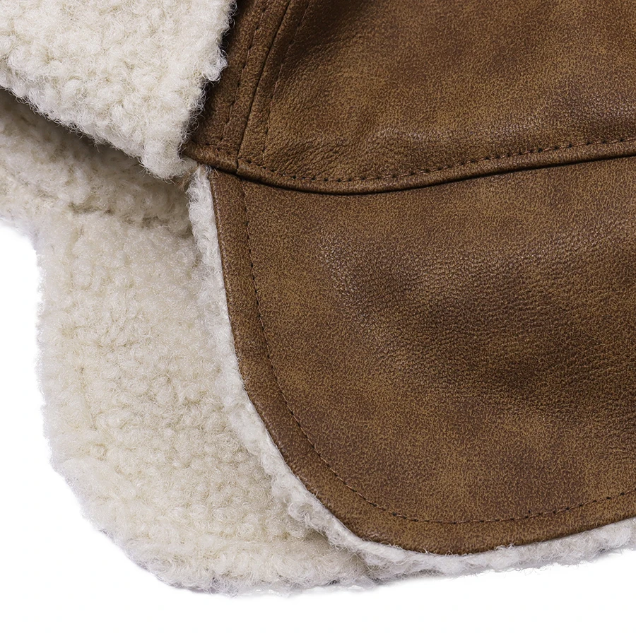 Bomber Hat Men Earflap Cap Fuax Leather Lining Winter Warm Accessory For Outdoor Hiking Sports Climb