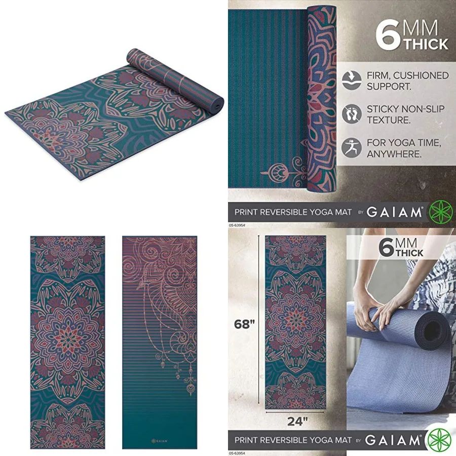 

Yoga Mat - Premium Print Reversible Extra Thick Non Slip Exercise Fitness Mat for All Types of Yoga, Pilates Floor Workouts
