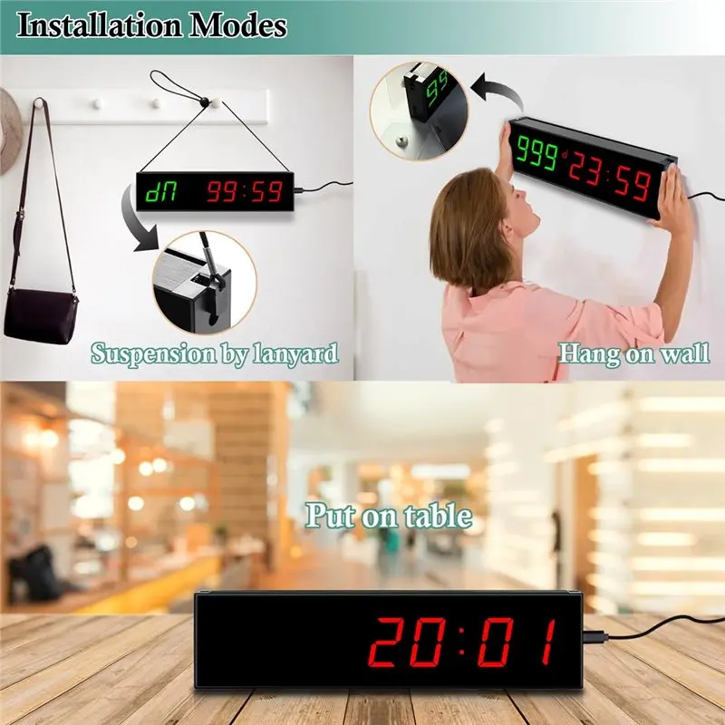 A93Z Countdown Timer Digital Days Clock, Retirement Calendar Up To 999 Days, Count Timing Up Stopwatch LED Wall Clock, US Plug