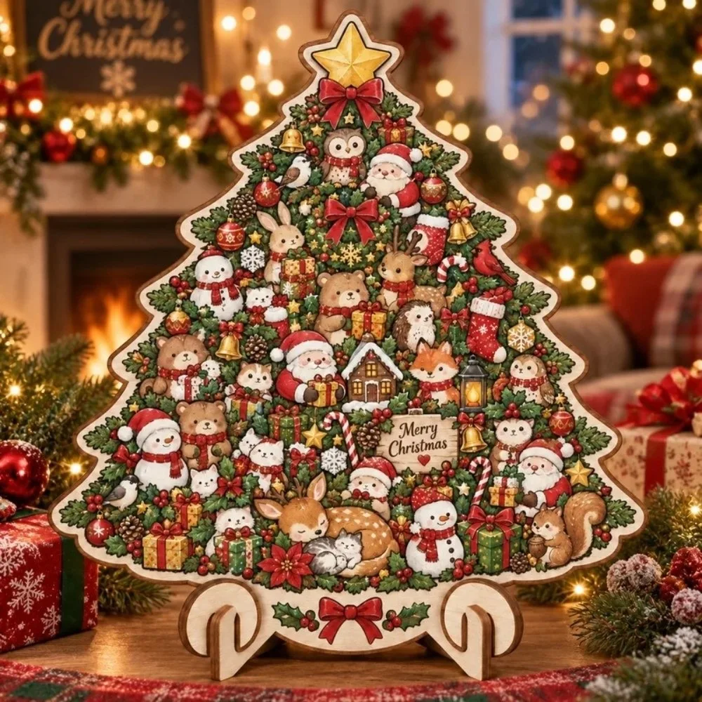 Wood Christmas Keepsake Puzzle Gingerbread Man Shape With Display Stand Jigsaw Puzzle Christmas Tree Shape