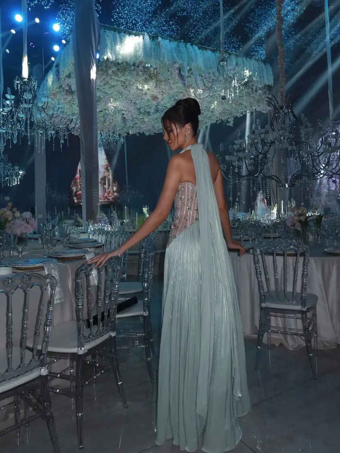 Neues Design, Neckholder, Illusion, Kristall-Taille, Fischgrätenmuster, plissiert, drapiert, A-Linie, Band, Abend, Abschlussball, formelle Party, Brautjungfernkleid