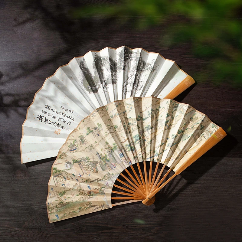 Ancient Style Folding Fan Chinese Traditional Vintage Hand-painted Dragon Painting Fan Creative Gift Decoration Wedding Hand Fan