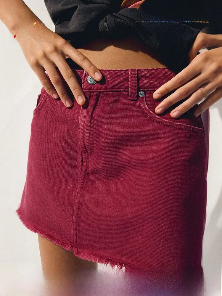 

Fashionable A-Line Denim Skirt Women's Summer Season Mid-Waist Cotton Material Skirt H&M Brand 1290603 Item Number