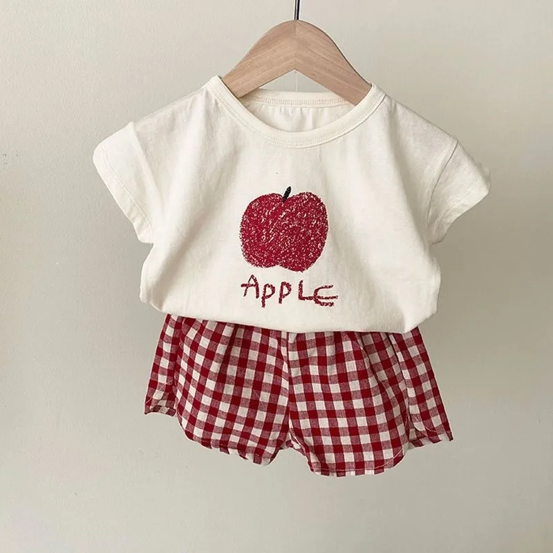 1 2 3 4Years Girls Short Sleeve Sets New Designer Loose T Shirts Pure Cotton 2pcs Outdoor Wear Children Printed Tees Suits Kids