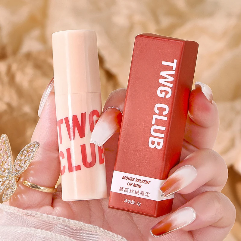 TWG brillo de labios maquillaje de mujer lápiz labial de terciopelo mate resistente al agua tinte de labios rojo de larga duración cosméticos de belleza