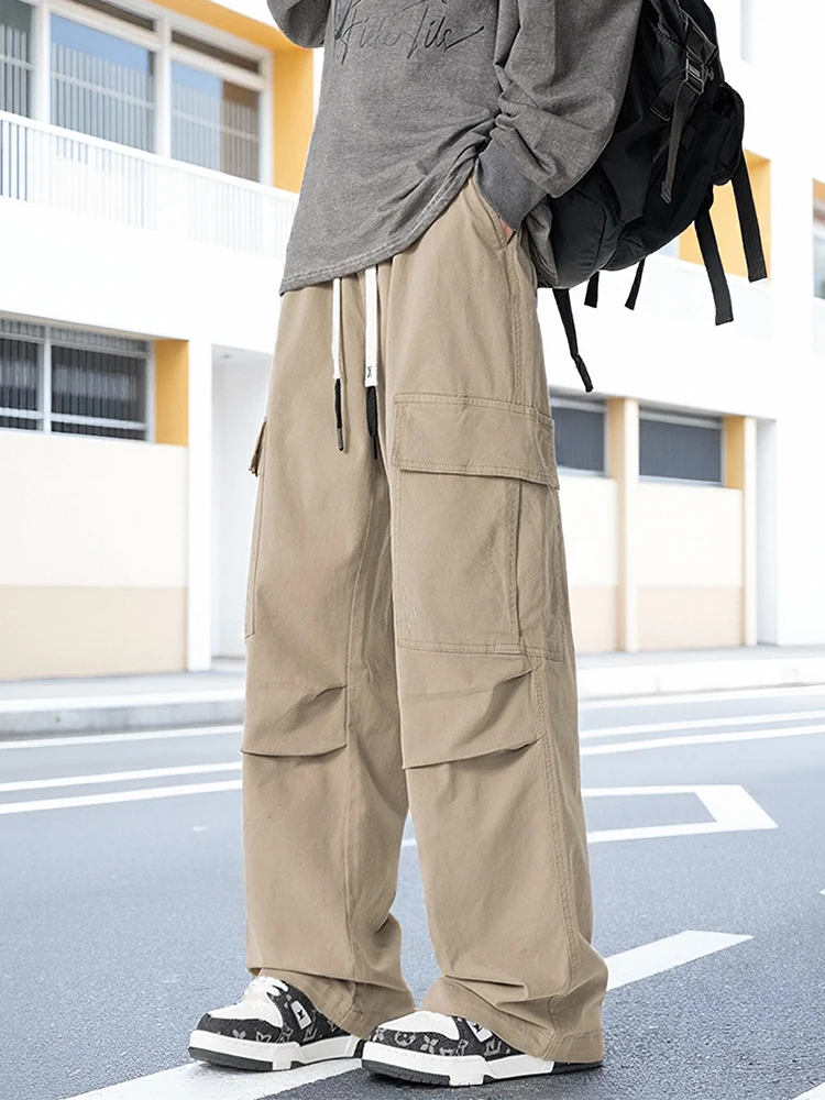 2026 Neue Sommer Herren Cargo-Hose mit 6 Taschen, gewaschene Baumwolle, gerade geschnittene Freizeithose, weites Bein, Baggy-Hose, Übergröße 8XL