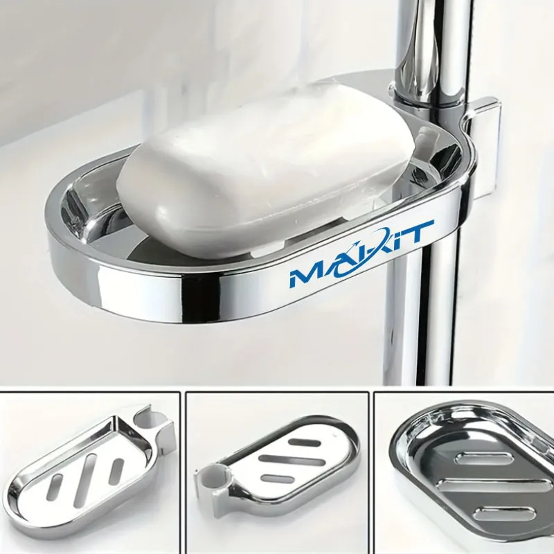 Makit 1pc Home Bathroom Sliding Bar Soap Box, Adjustable Shower Rod Soap Pallet with Elegant Chrome Appearance