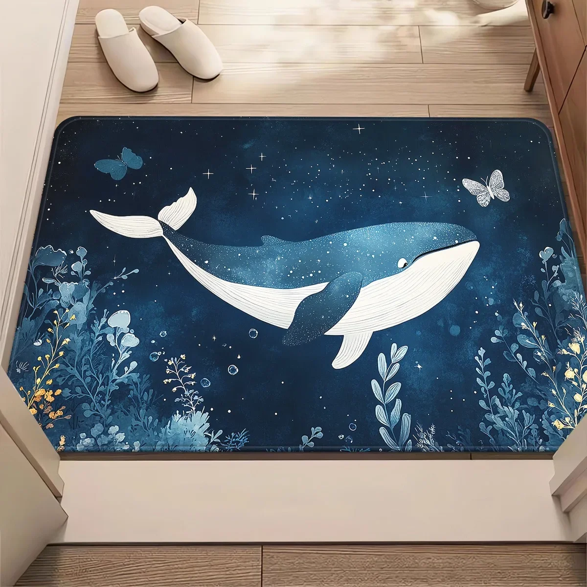 1 Pc Boho Whale Doormat Non Slip Flannel Rug For Bathroom Bedroom Living Room Entryway