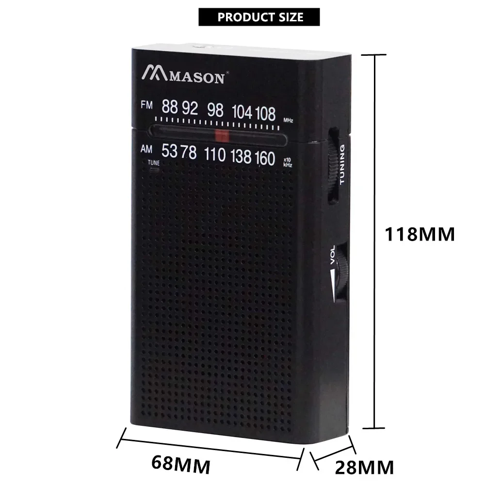 Mason Small Radio Battery Operated Portable Radio AM FM Radio Telescopic Antenna with Speaker for Elder