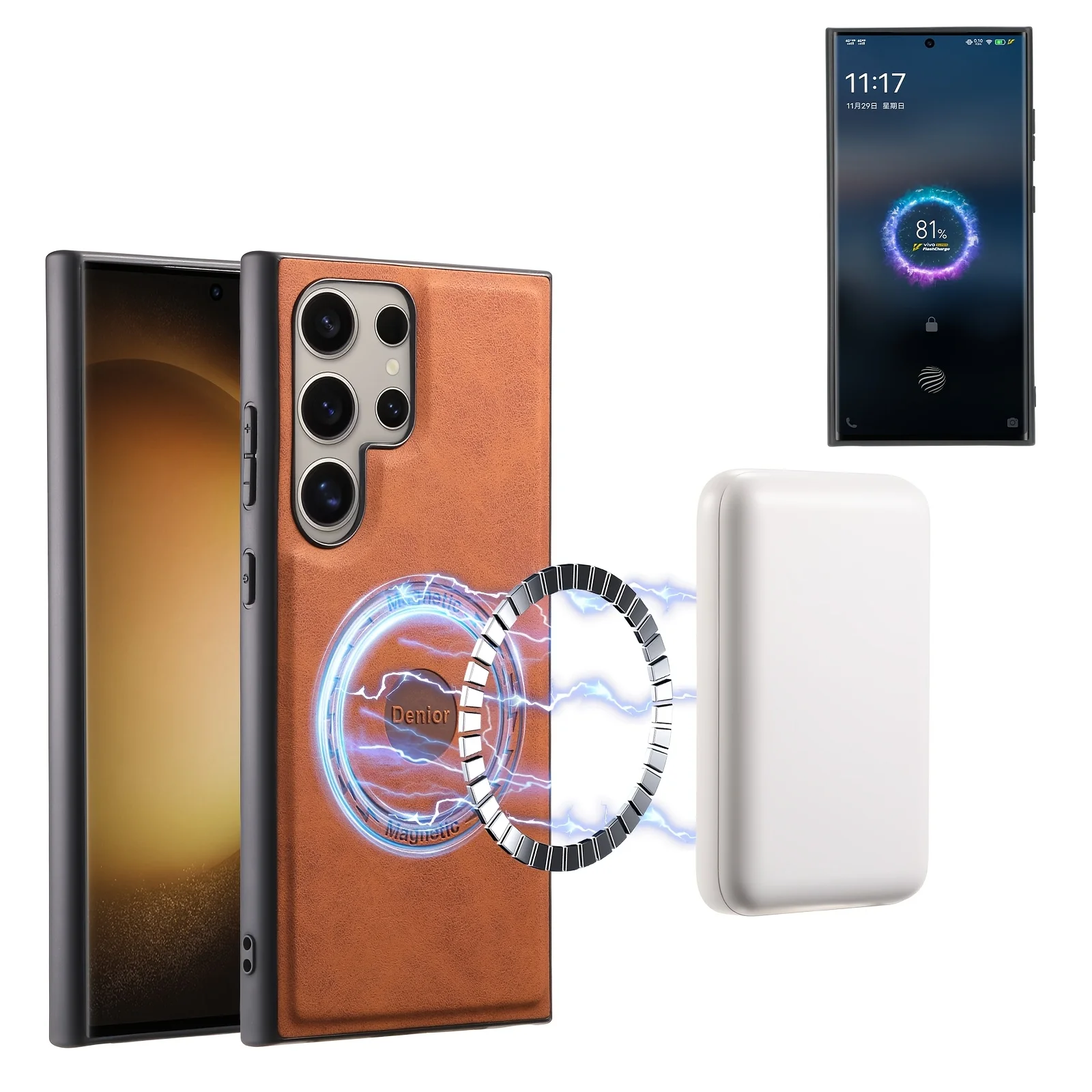 Luxury Faux Leather Phone Case Magnet Wireless Charging Frosted Feel For Samsung Galaxy S26 Ultra S25 Plus S24 S23