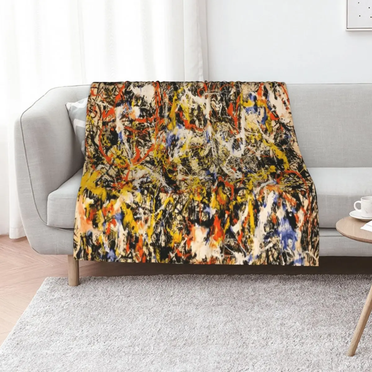 Abstract Jackson Pollock Painting Original Art ,artwork by Jackson Pollock, red, yellow, blue, black, Throw Blanket