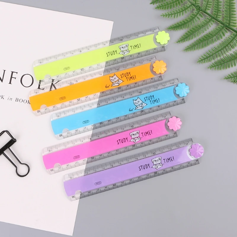 Régua dobrável coreana 30 desenho plástico, papelaria escolar, presentes para estudantes crianças