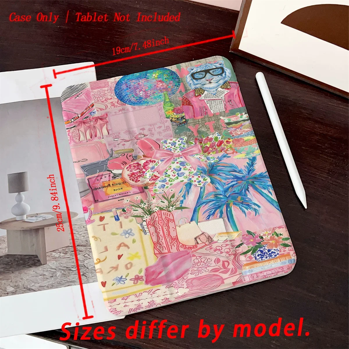 360 °   Custodia per iPad con supporto girevole ripiegabile per Apple - Antiurto e resistente all'usura - Stampa floreale rosa - Fit Pro/Air/Mini 2025