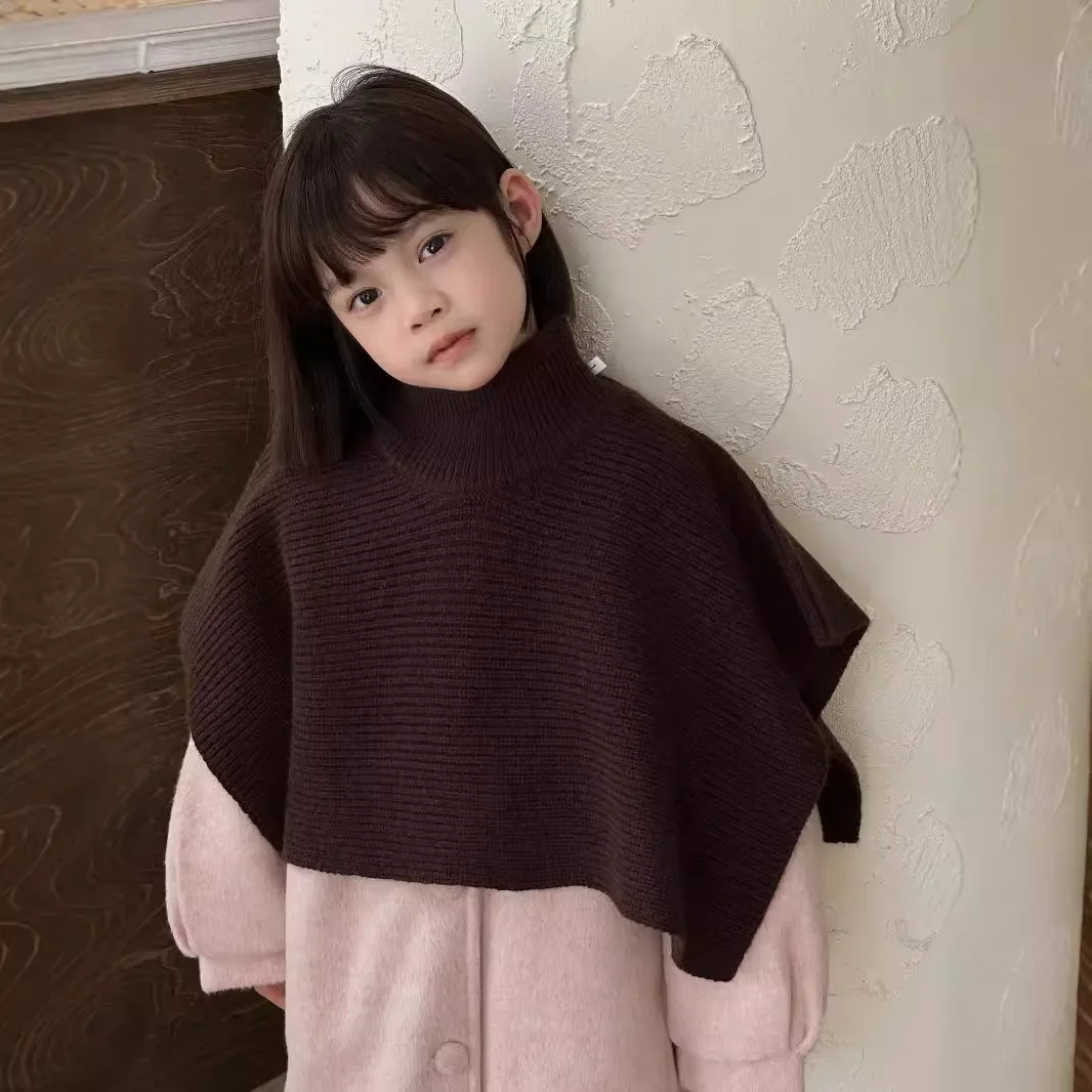 Kid Girl Knitted Cloaks Shawl Autumn and Winter New Turtleneck Pullover Warm Knitted Cape Medium and Older Children's Shawl