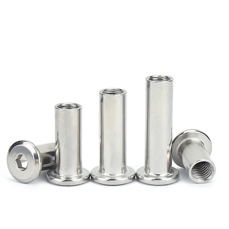 M10 304 Stainless Steel Flat Hex Hexagon Socket Head Connector Rivet Furniture Table Connector Insert Joint Sleeve Cap Nut