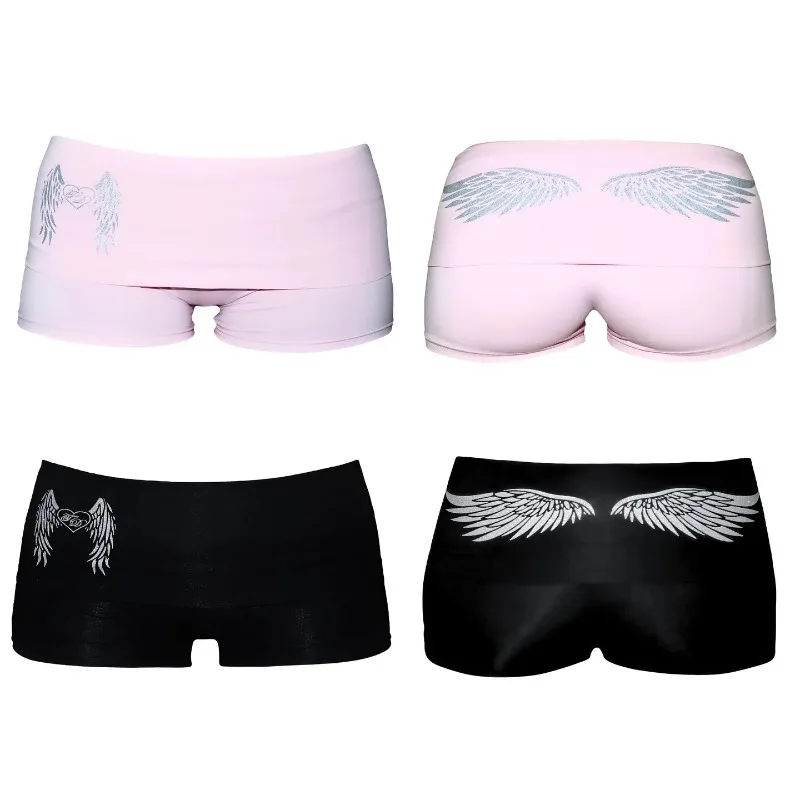 Y2K Retro Millennium 2000s Top Women's Patterned Printed Shorts Folding Vintage Shorts Stretch Slim Pants Fashion Streetwear Emo