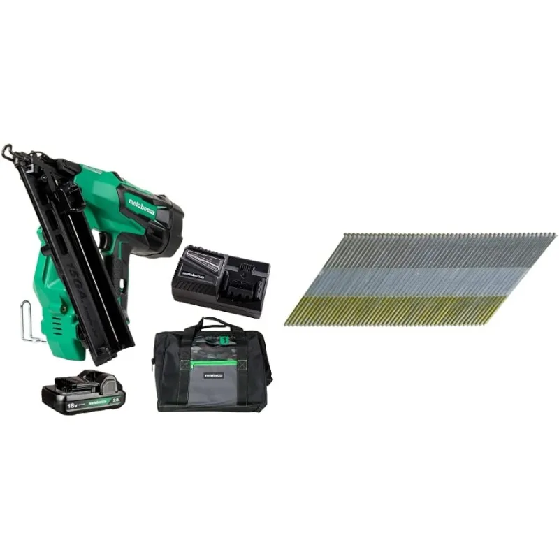 Bundle of Metabo HPT Cordless 18V MultiVolt™ Angled Finish Nailer Kit | NT1865DMAST+Metabo HPT 2-1/2 Inch 15 Gauge Angled Finish