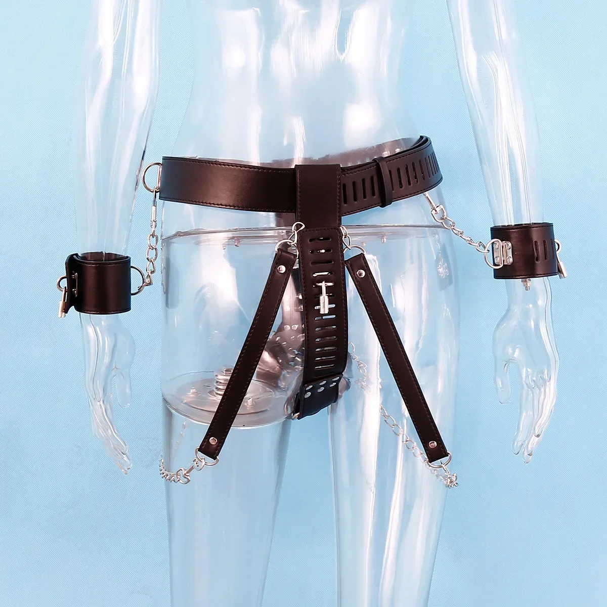 Ensemble de bondage BDSM 7.0 pour homme, string G, sous-vêtements, ceinture de chasteté, culotte sans entrejambe avec menottes, lingerie sexy