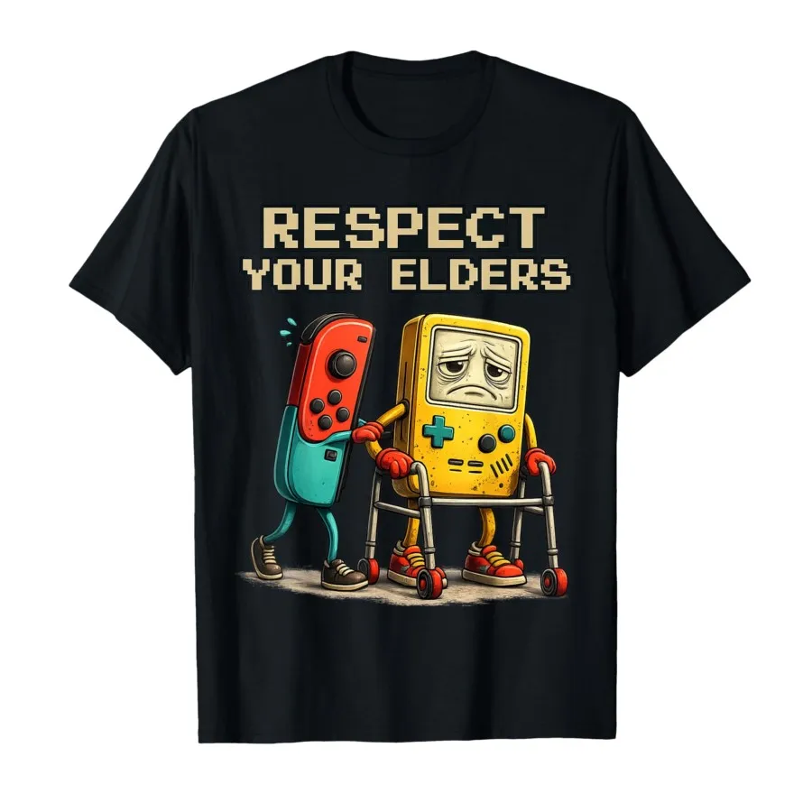 Respect Your Elders Gaming Control Retro Funny 80s 90s Gamer T-shirt For Men Women 100% Cotton T Shirts Short Sleeve Tops P708