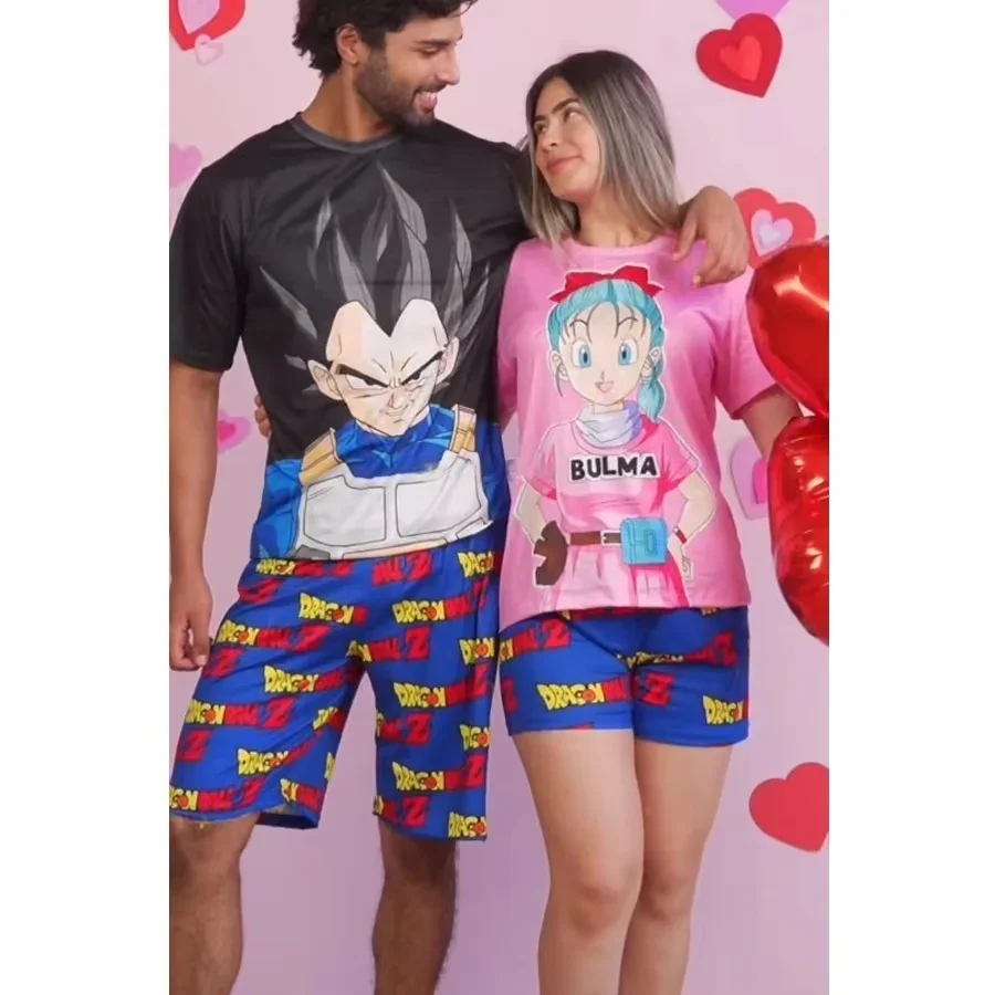 

Комплект унисекс-одежды 2026 Y2K в стиле аниме Dragon Ball Z для пар: дышащие футболка и шорты с завязками на талии, идеально подходящие для Дня святого Валентина