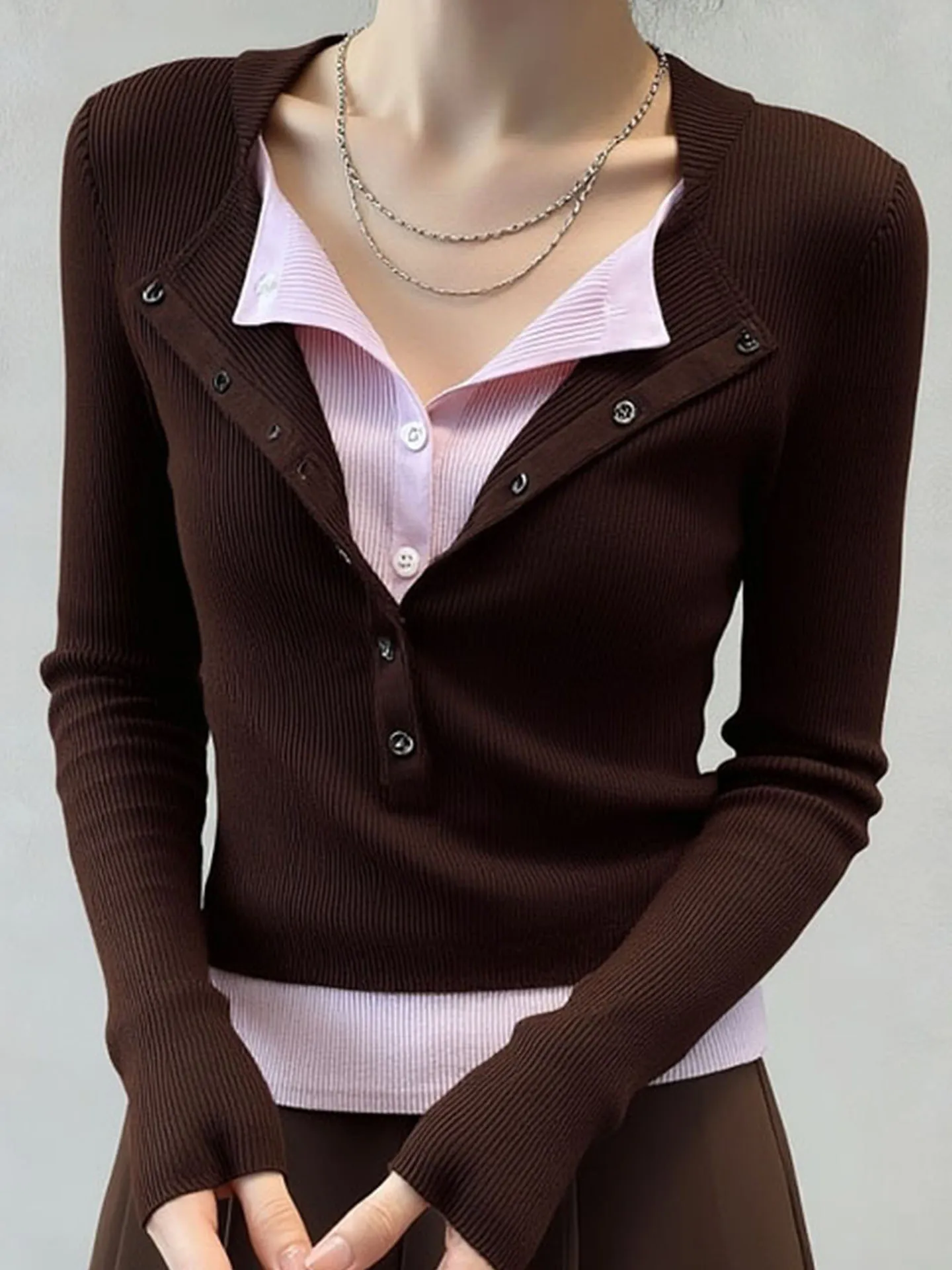 Kleur Blo Long Sve Gebreide Top Winter Inner Wear Base irt Koreaanse Sle Faionable Age Reducing Top POETRY LIN