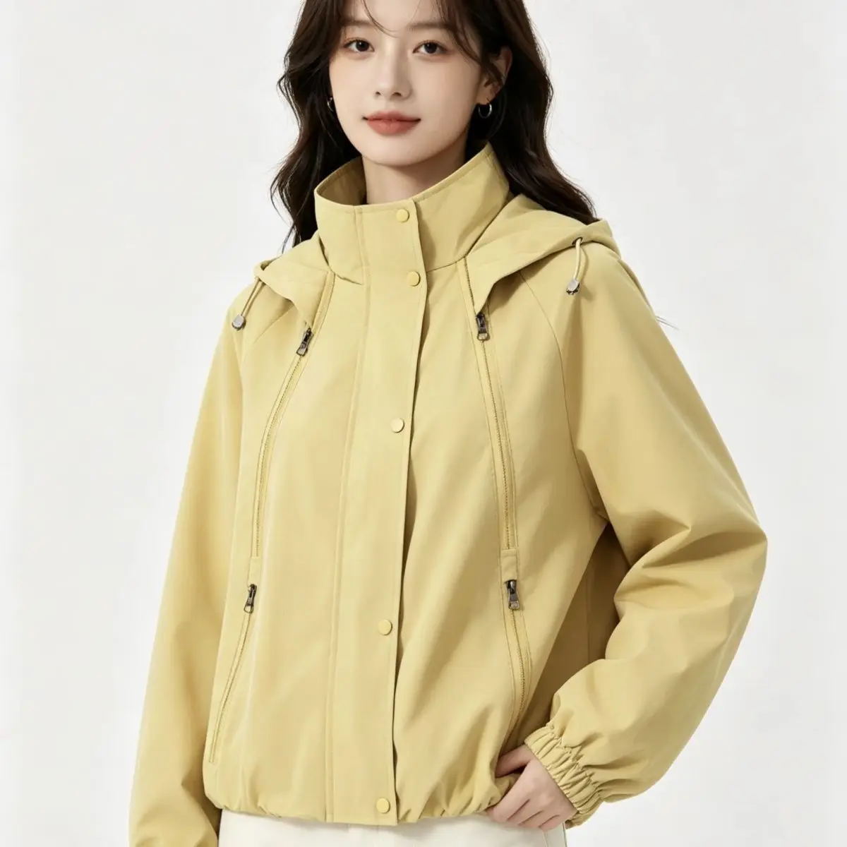 2026 Early Autumn Breathable Windproof Short Casual Loose Women's Top Soft Hooded