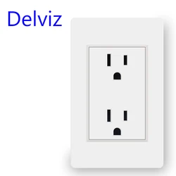 Delviz US Standard Power Socket, AC 110V ~ 250V, 118mm*72mm High Quality PC Panel, United States Wall Embedded 15A Double Outlet