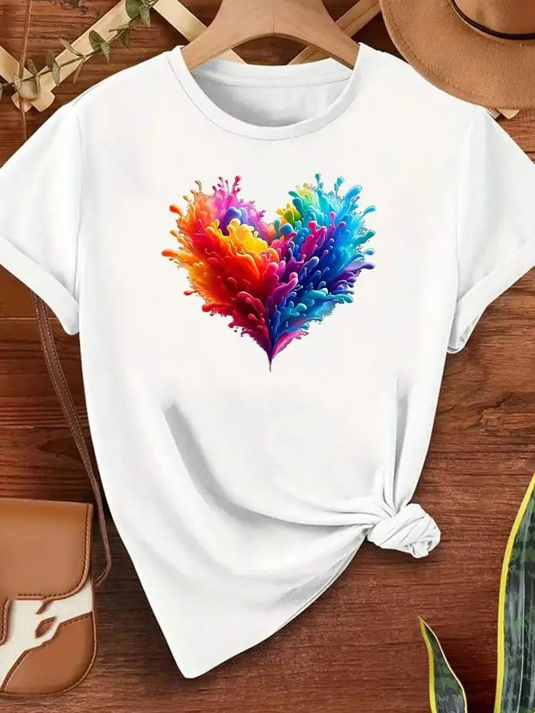 Koszulki damskie w stylu kwiatowym z lat 90., urocze, popularne, z okrągłym dekoltem, codzienne, z nadrukiem, z krótkim rękawem, modne, graficzne.