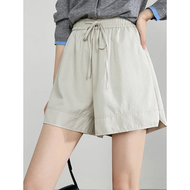 TOYOUTH Women Shorts 2024 Summer New Elastic Waist Pocket Drawstring Wide Leg Casual Pants