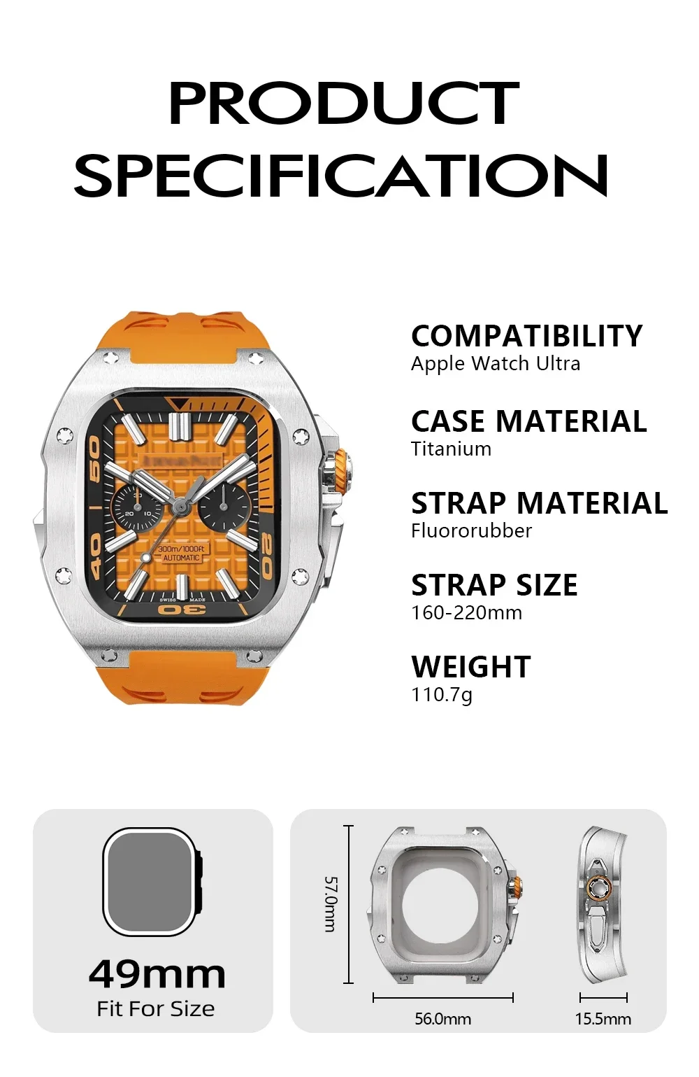 Luxury Titanium Alloy Case Modification Kit for Apple Watch Ultra 1 2 3 49MM Fluororubber Strap High Quality Kit 49mm only band