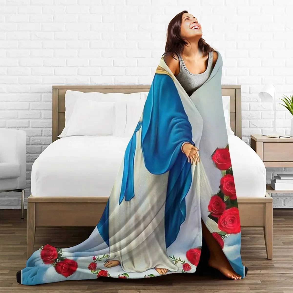 Jesus Virgin Mary Blanket Velvet Textile Decor Christian Catholic Multi-function Warm Throw Blankets for Sofa Office Bedspread