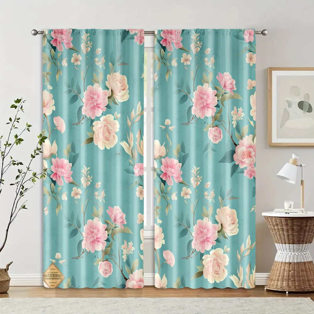 2pcs, Pattern Curtains The story of Rose Versatile Durable Polyester (without rod) Art Deco Festive Perfect for Bedroom, Office,