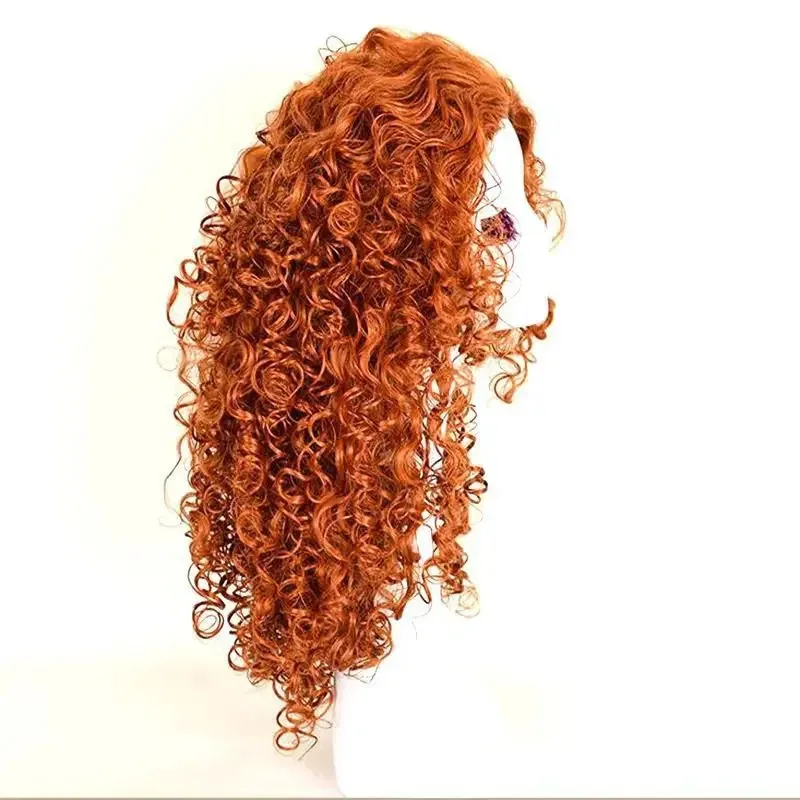 72th Anime Wigs Legend Merida Brave Princess Cosplay Wig Orange Long Curly Synthetic Hair Free