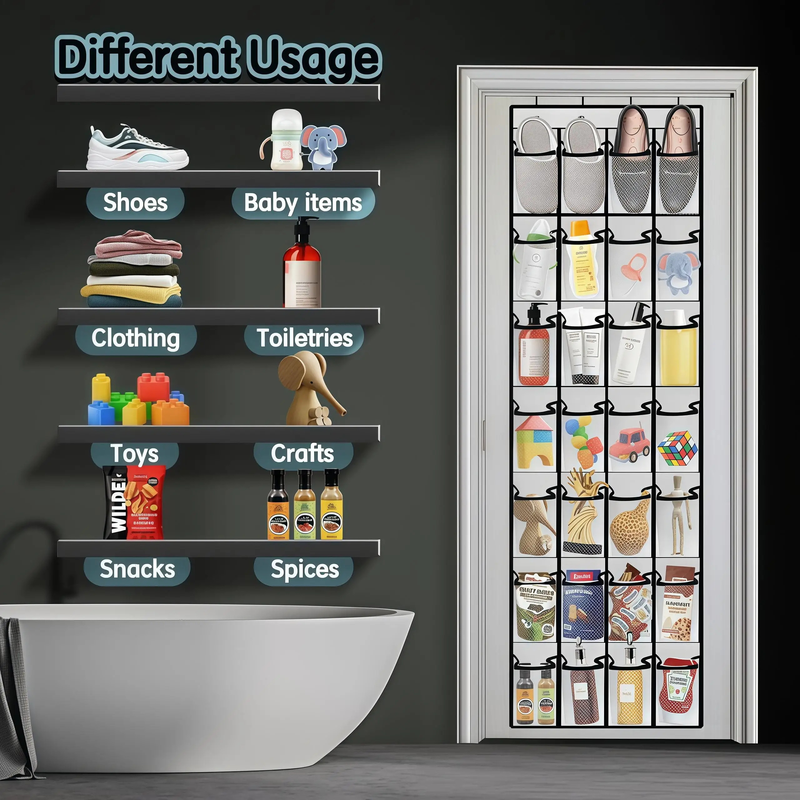 28 Pockets Over The Door Shoe Organizer Large Capacity Hanging Storage Bag Space Saving Closet Shoe Rack with 4 Metal Hooks Wardrobe Wall Hanger Pouch for Home Bedroom Organization White view 6