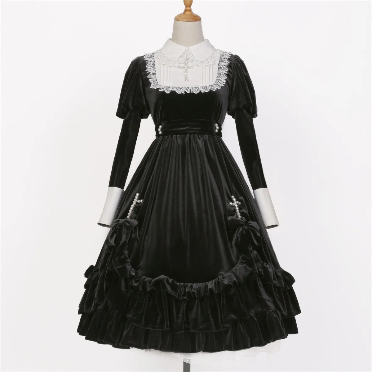 Gothic Lolita Dress Girl OP Lace Women Cross Pattern ricamo Cosplay Party manica lunga Nun Sister Punk Prom Summer Black