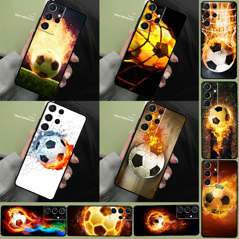 Fire Football Soccer Ball Case For Samsung Galaxy S23 S20 FE S21 S22 Ultra S8 S9 S10 Plus Note 10 Note 20 Ultra Cover