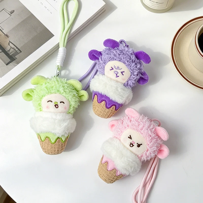 Kawaii Cartoon Ice Cream Sheep Lamb Doll Plush Toy Multi-Functional Backpack Pendant Key Ring Cute Xmas Gift