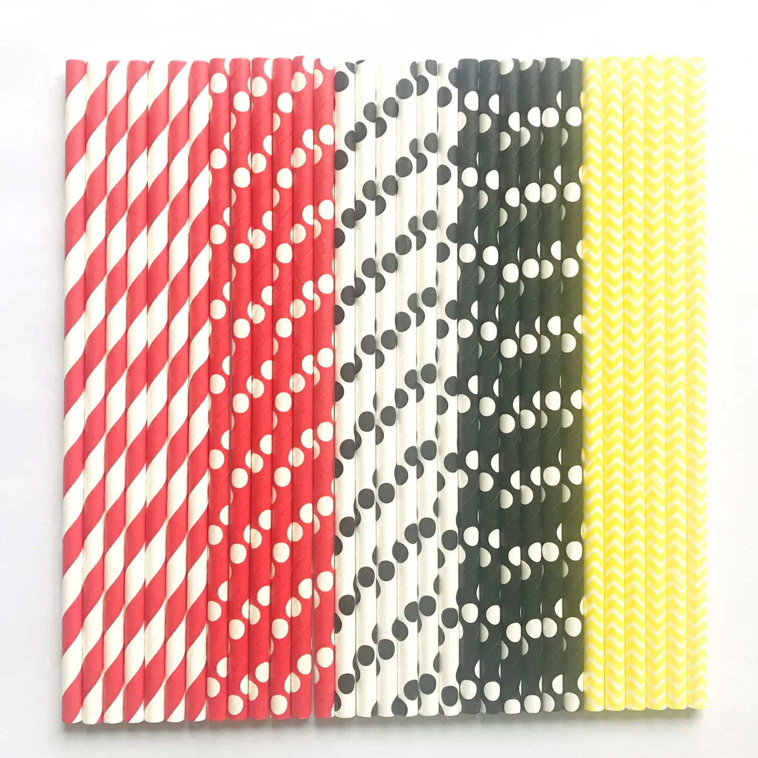 125 Pcs Mouse Ears Party Paper Straws,Black Red Yellow White Stripe Dot Chevron Kids Birthday Baby Shower Cute Fun Biodegradable