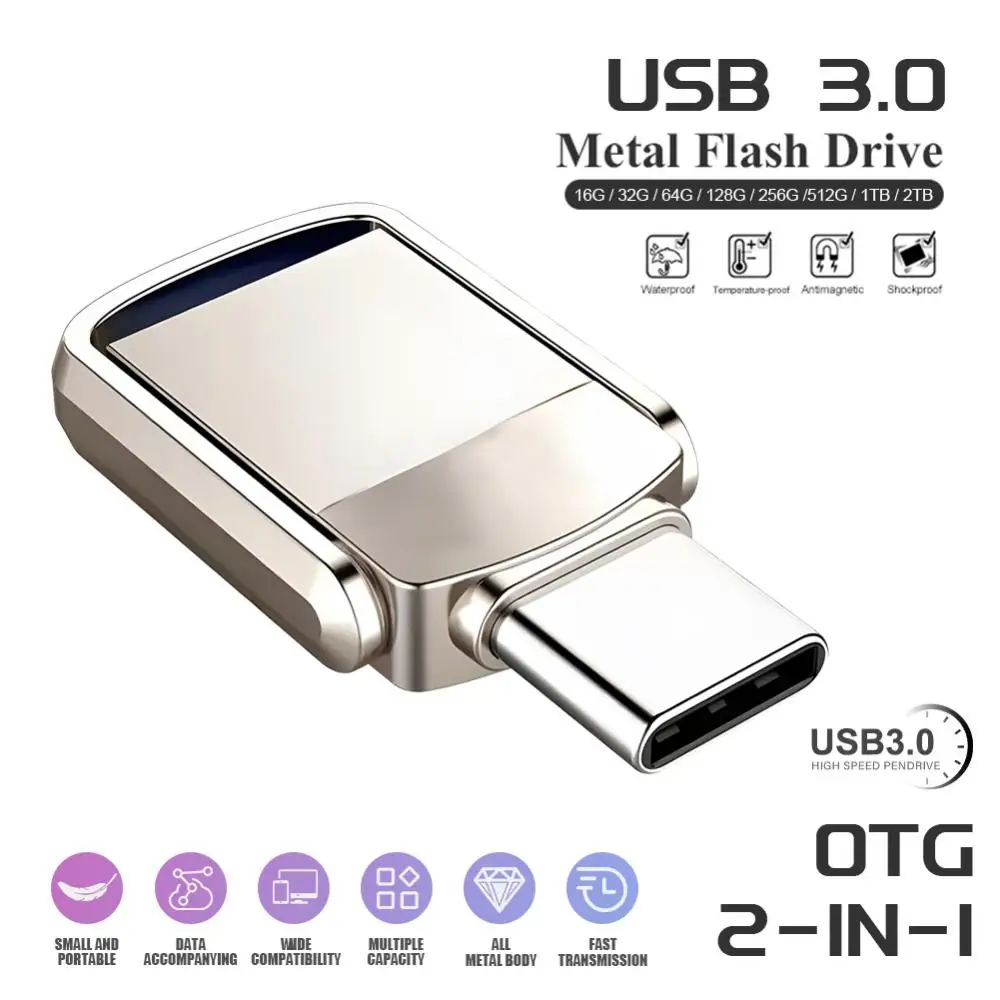 Flash Drives 2TB USB 3.0 Mini High Speed Metal Pendrive 1TB 512GB Stick Portable Drive Waterproof Memoria Storage U Disk