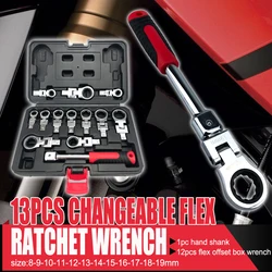 13 Pcs Ratchet Wrench Shaking Spanner Head Interchangeable Combination Set Rotatable 180 °Removable Flexible Torque Spanner