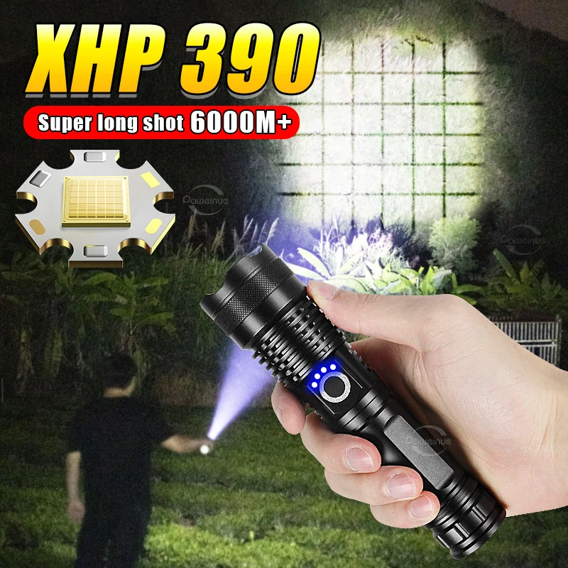 High Power Led Flashlights XHP360 Rechargeable LED Flashlight 18650/26650 Battery Zoomable Torch for Emergency Fishing Lantern