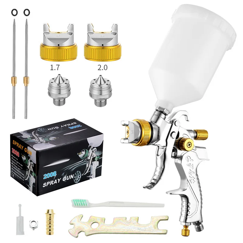 2008 Pneumatic Spray Gun Automotive Sheet Metal High Atomization Spray Gun Pot Type Topcoat Gun 1.7/2.0mm