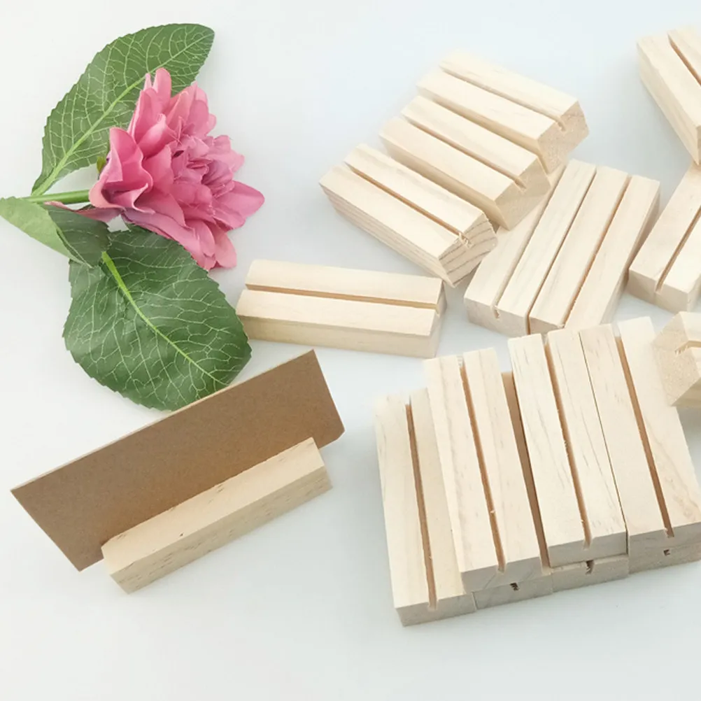 

20Pcs Handcrafted Wooden Table Holder Photo Stand Business Card Holder Menu Stand Flat Base Desk Organizer for Office Wedding